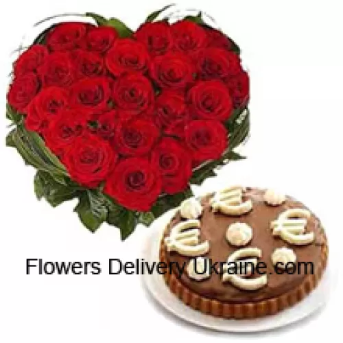 Heart Shaped Arrangement Of 41 Red Roses Along With A 1/2 Kg Mousse Cake